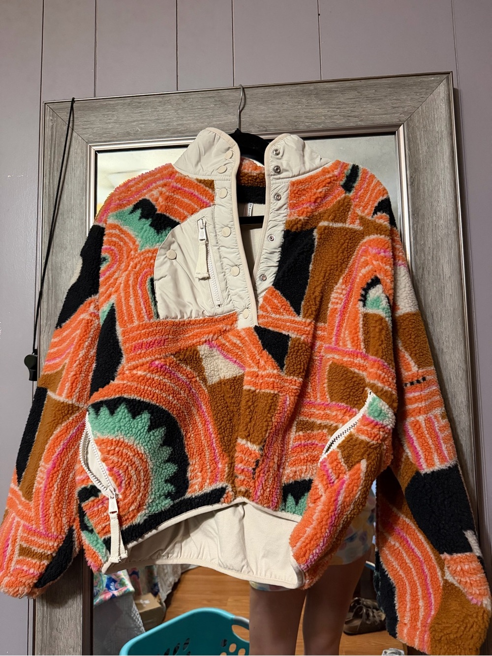 Women's Free People Abstract Pattern Sherpa Pullover Jacket - Orange Multi